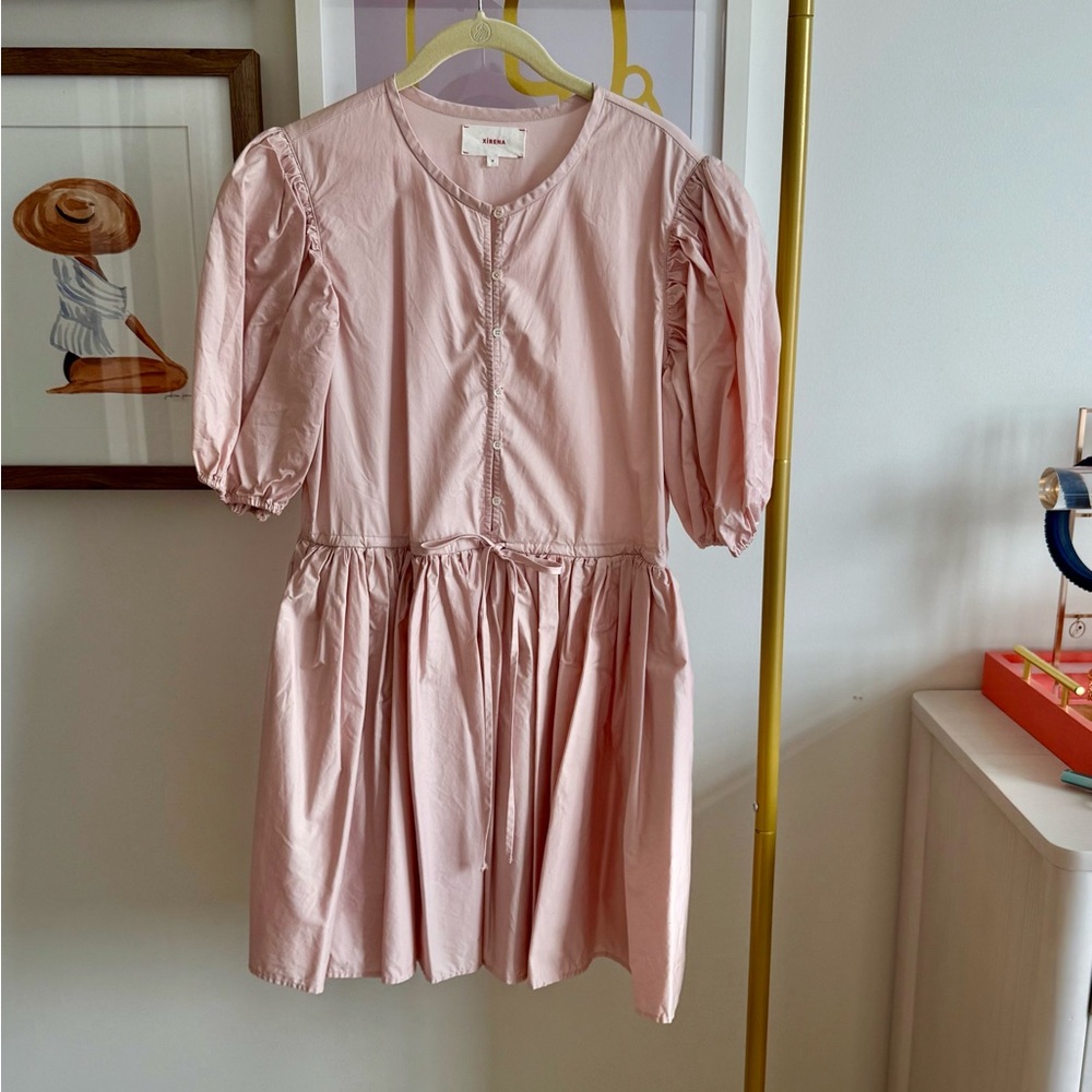 Xirena • Aurie Pink Puff Sleeve Pleated Mini Dress • M - Picture 2 of 5